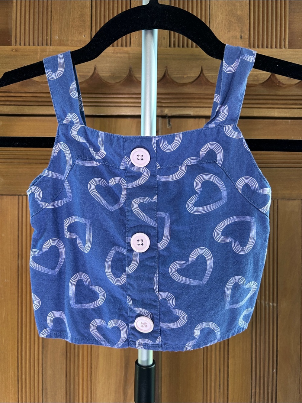 Disney Stitch Blue Heart Print Button Front Crop Top Girl’s Size 4T